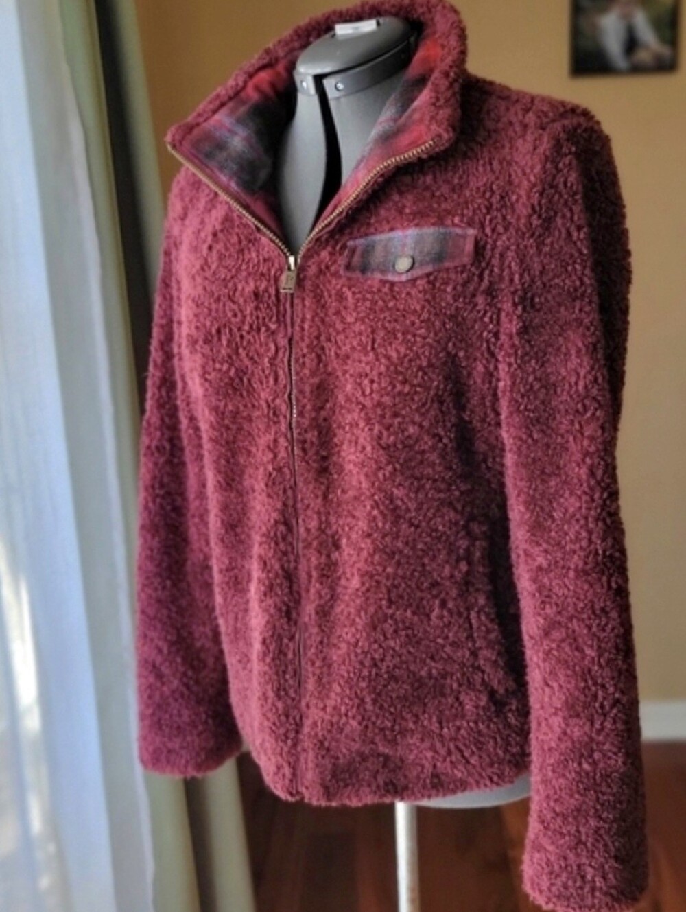 Pendleton Women's S Burgundy Sherpa Fleece Jacket Full Zip Plaid Lined Outdoorsy